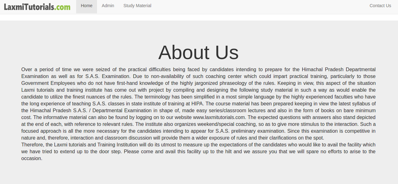 Laxmi tutorials Website Homepage